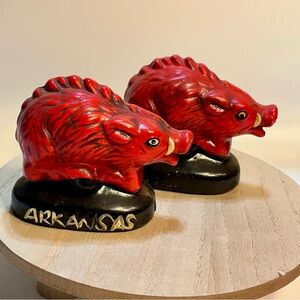 Vintage University of Arkansas Razorbacks Red Ceramic Salt and Pepper Shakers